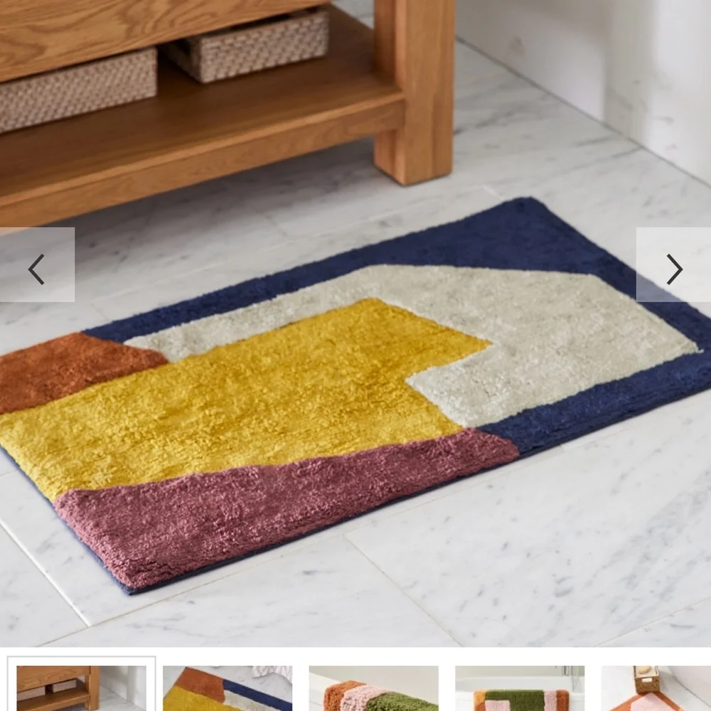 WEST ELM Angled Modern Bath Mat Abstract Multicolor Rug - Dark Horseradish